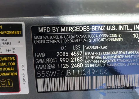 2018 Mercedes-Benz C 300 from USA, damaged, VIN 55SWF4JB1JU249456